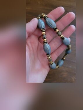 Vintage Stone and Brass Beaded Necklace